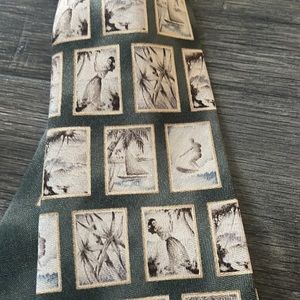 Tommy Bahama silk neck tie Hawaii Palm Trees Hula Girl Surfer green